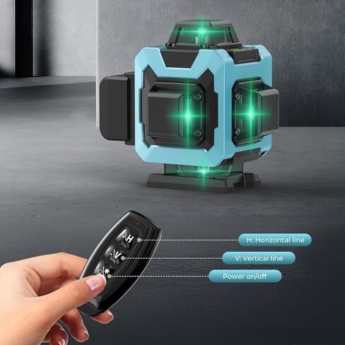 16 Line Laser Level 360 Self Leveling, 4x360°Professional 4D Green Cross Line Laser Level with 2 Batteries, Adjustable Brightness & Remote Control, for Tiling Floor Construction and Picture Hanging in Kuwait