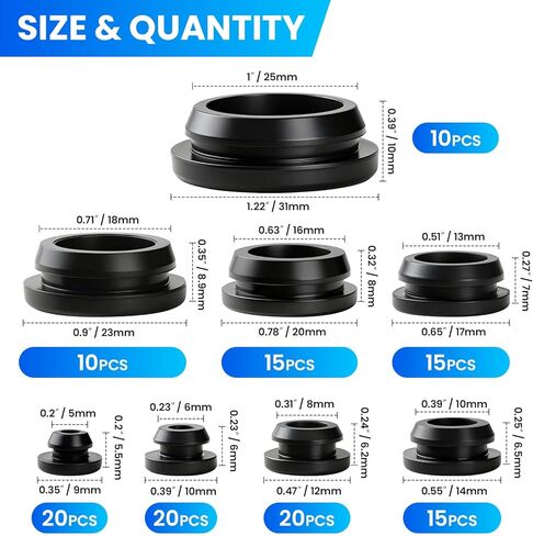 HNYYZL Rubber Plugs 8-Sizes 1" 3/4" 5/8" 1/2" 3/8" 5/16" 1/4" 1/5" Assorted Sizes Rubber Plugs for Holes for Furniture,Offices,Kitchens in Saudi Arabia