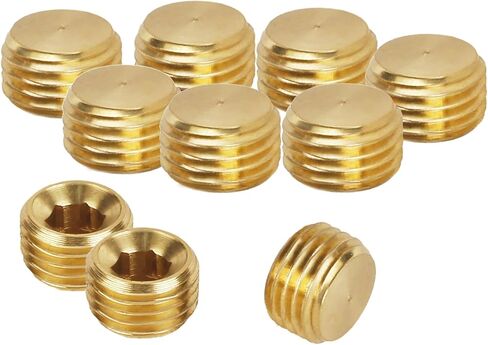 10 Pcs Brass Pipe Fitting 1/4" NPT Plug Set - Male Thread Hex Counter Sunk Plug for Closing the End of Pipe in Kuwait
