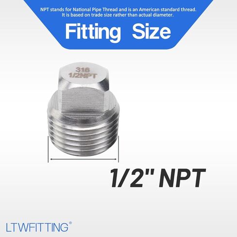 LTWFITTING Stainless Steel 316 Pipe Square Head Plug Fittings 1/2-Inch Male NPT Air Fuel Water Boat(Pack of 200) in Saudi Arabia