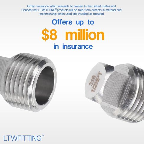 LTWFITTING Stainless Steel 316 Pipe Square Head Plug Fittings 1/2-Inch Male NPT Air Fuel Water Boat(Pack of 200) in Saudi Arabia