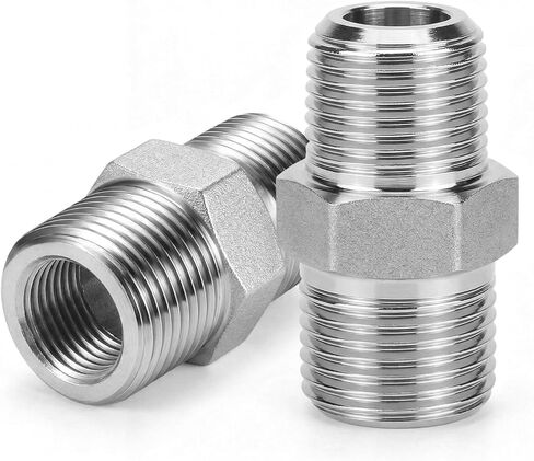 2 قطعة 1/4 "NPT ذكر تركيبات أنابيب الحلمة السداسية - محول ملولب من الفولاذ المقاوم للصدأ 316 من الدرجة الصناعية 5000 رطل لكل بوصة مربعة لضاغط الهواء وتطبيق خط الغاز الهيدروليكي in Kuwait