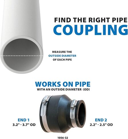 Fernco P1056-32 Flexible PVC Reducing Coupling, Connects 3" Pipe to 2" in Saudi Arabia