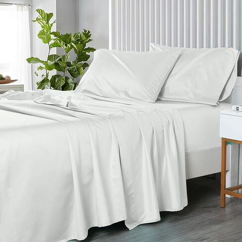 Royal Hotel Bedding Solid White 600-Thread-Count 4pc Olympic Queen Bed Sheet Set 100-Percent Cotton, Sateen Solid, Deep Pocket in Saudi Arabia