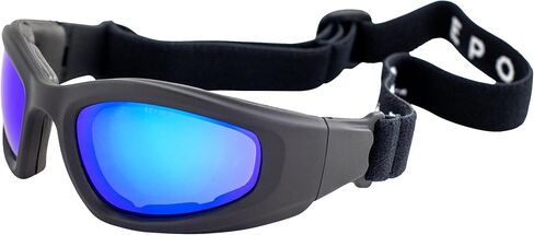 نظارات Epoch Eyewear Goggle للرياضات والدراجات النارية نظارات أمان مبطنة ANSI Z78.1 إطار أسود مع عدسة مرآة زرقاء in Saudi Arabia