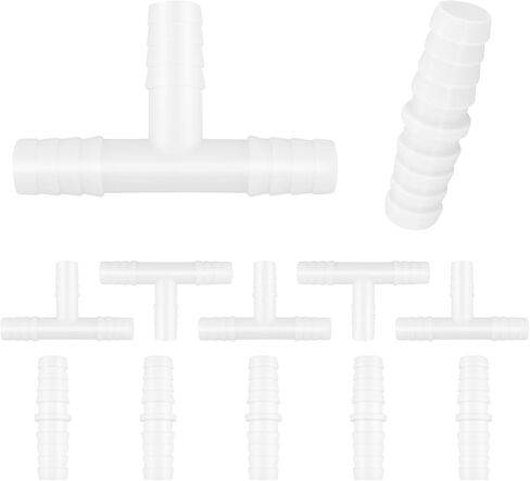 12 قطعة من تركيبات خرطوم بلاستيكية مقاس 3/8 بوصة، موصلات مستقيمة وعلى شكل حرف T ثلاثية الاتجاهات، محولات وصلة ربط شائكة لأنابيب الهواء/المياه، مثالية لحوض السمك والقوارب والأعمال اليدوية in Kuwait