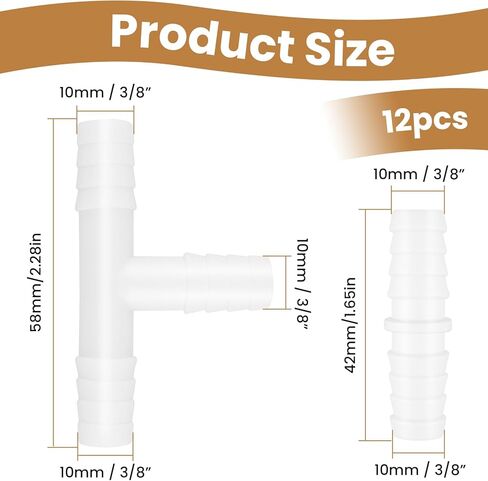 12 قطعة من تركيبات خرطوم بلاستيكية مقاس 3/8 بوصة، موصلات مستقيمة وعلى شكل حرف T ثلاثية الاتجاهات، محولات وصلة ربط شائكة لأنابيب الهواء/المياه، مثالية لحوض السمك والقوارب والأعمال اليدوية in Kuwait