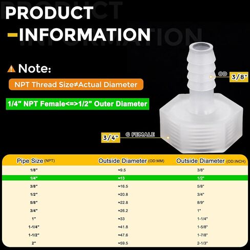 5 قطع من METALLIXITY خرطوم بلاستيكي إلى محول أنثى 3/8 بوصة بارب × 3/4 بوصة أنثى للسيارات والدراجات النارية والبحرية والشاحنات وأنظمة الوقود RV in Kuwait