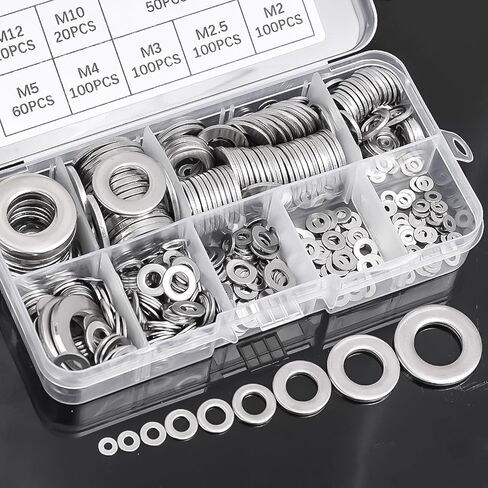 580PCS/Box Stainless Steel Metal Gaskets M2-M12 Screw Flat Washers Rings Meson Plain Assortment Kits Fasteners Washer in Saudi Arabia