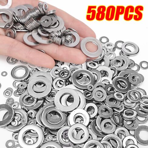 580PCS/Box Stainless Steel Metal Gaskets M2-M12 Screw Flat Washers Rings Meson Plain Assortment Kits Fasteners Washer in Saudi Arabia