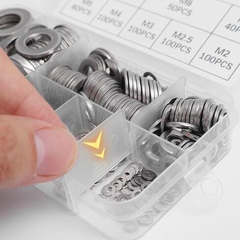 580PCS/Box Stainless Steel Metal Gaskets M2-M12 Screw Flat Washers Rings Meson Plain Assortment Kits Fasteners Washer in Saudi Arabia