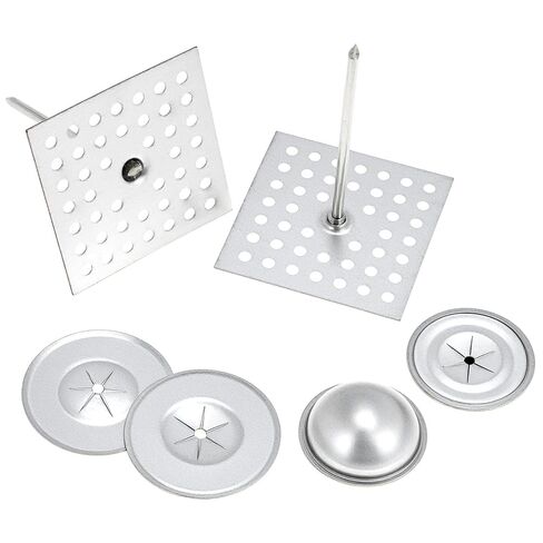 QWORK Perforated Insulation Pins 2-1/2 inch, 7/8 Inch Aluminum Insulation Hangers Cap,1.5 Inch Self Locking Washers, for Foam Wall Board, 50 Sets / 150 Pcs in Saudi Arabia