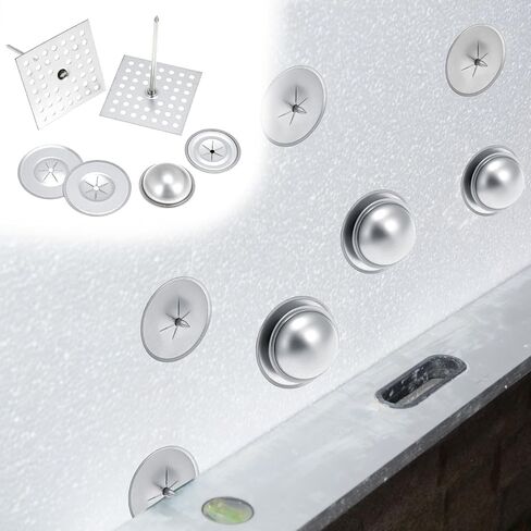 QWORK Perforated Insulation Pins 2-1/2 inch, 7/8 Inch Aluminum Insulation Hangers Cap,1.5 Inch Self Locking Washers, for Foam Wall Board, 50 Sets / 150 Pcs in Saudi Arabia
