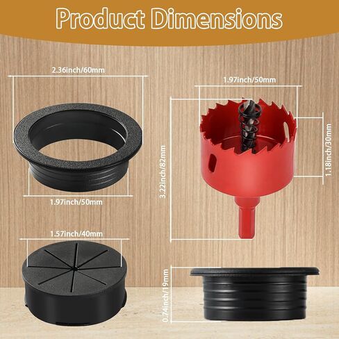 Desk Grommet 2 Inch (50 mm) 10 Pieces, Desk Hole Cover for Cables, Black Desk Cord Hole Cover for Office Home Table, Cable Grommet with 1 Hole Saw Drill Attachment & 10 Cable Ties in Kuwait