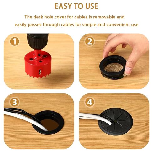 Desk Grommet 2 Inch (50 mm) 10 Pieces, Desk Hole Cover for Cables, Black Desk Cord Hole Cover for Office Home Table, Cable Grommet with 1 Hole Saw Drill Attachment & 10 Cable Ties in Kuwait