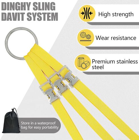 3 حبال رفع زورق عالمية للقوارب القابلة للنفخ، عالمية شديدة التحمل وقابلة للتعديل دافيت من الفولاذ المقاوم للصدأ، نظام حبال زورق من النايلون، سعة تحميل 1000 رطل in Kuwait