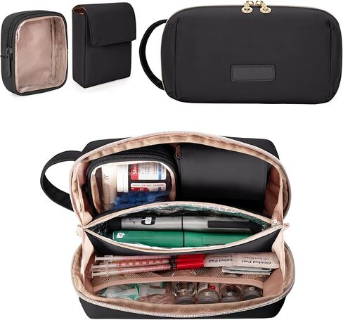 حقيبة سفر من YARWO لمستلزمات مرضى السكري، حقيبة تخزين معزولة لمرض السكري لمراقبة الجلوكوز، ومحاقن الأنسولين، وشرائط الاختبار، والمشارط، وحزم الثلج وغيرها من مجموعات مرضى السكري، وردة مغبرة (حقيبة فقط) in Kuwait