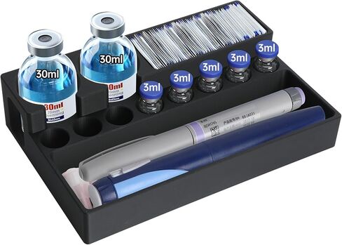 حامل تخزين قوارير الأنسولين والببتيد، حامل قارورة 30 مل ومنظم قارورة الببتيد، منظمة الثلاجة 5 مل، 10 مل، 20 مل و30 مل، حافظة ببتيد مطبوعة ثلاثية الأبعاد للثلاجة (أسود) in Kuwait