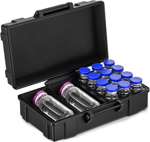 حافظة Hushee Peptide، 12 × 3 مل + BAC & Case تحتوي على قوارير ماء BAC Peptide GLP1، علب قارورة مزدوجة الحجم 30 مل و3 مل من الببتيدات 14 فتحة لتخزين قارورة 3 مل في الثلاجة والفريزر in Kuwait