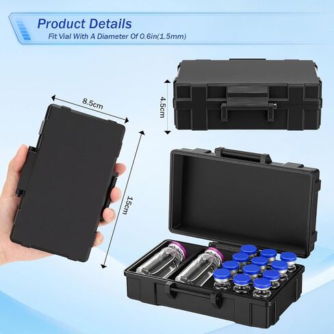 حافظة Hushee Peptide، 12 × 3 مل + BAC & Case تحتوي على قوارير ماء BAC Peptide GLP1، علب قارورة مزدوجة الحجم 30 مل و3 مل من الببتيدات 14 فتحة لتخزين قارورة 3 مل في الثلاجة والفريزر in Kuwait