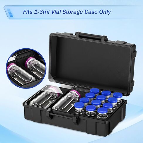 حافظة Hushee Peptide، 12 × 3 مل + BAC & Case تحتوي على قوارير ماء BAC Peptide GLP1، علب قارورة مزدوجة الحجم 30 مل و3 مل من الببتيدات 14 فتحة لتخزين قارورة 3 مل في الثلاجة والفريزر in Kuwait