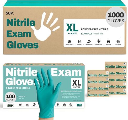 SUP Nitrile Exam Gloves, Powder-Free Latex-Free Food Safe Cooking Cleaning laboratory Disposable Medical Glove, Teal 1000 Ct in Kuwait
