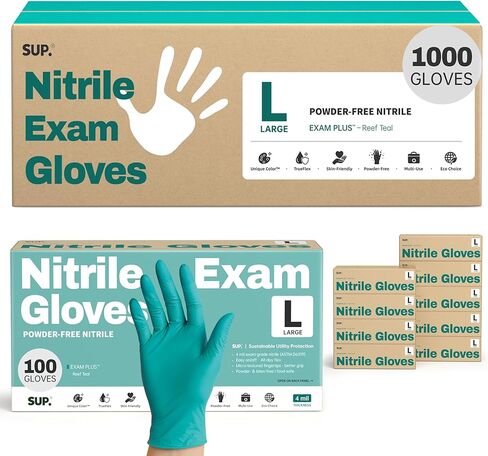 SUP Nitrile Exam Gloves, Powder-Free Latex-Free Food Safe Cooking Cleaning laboratory Disposable Medical Glove, Teal 1000 Ct in Saudi Arabia