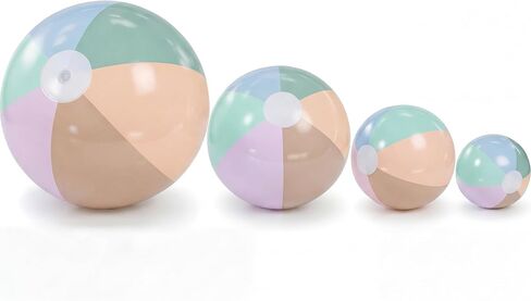 MiniInflat 4 Pack Beach Balls in 4 Sizes (24" 16" 12" 8"), Inflatable Pastel Pool Balls for Kids Adults, Summer Beach Party Hawaiian Luau Birthday Party Supplies, Water Toys Gifts(Macarons) in Saudi Arabia