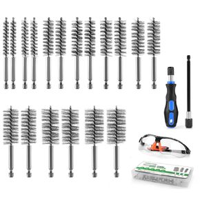 21PCS Bore Brush Set for Drill, Stainless Steel Round Wire Brushes, 9 Sizes (5/16’’-1-1/8’’) with 1/4" Hex Shank, Handle, 10mm Extension Bar, Goggles, Engine and Pipe Cleaning Brush Kit in Kuwait