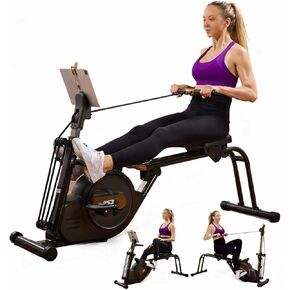 Rowing Machine for Home, 3 in 1 Magnetic Rower with 6-Level Height Adjustable, LCD Monitor & Phone Holder, APP Compatible, Folding Design, 350LBS Weight Capacity for Full-Body Workout in Kuwait