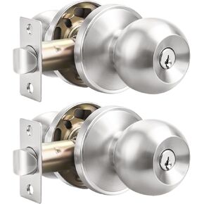 Probrico（3 Pack Entry Door Knob Keyed Alike,Satin Nickel Finish Door Lock Handle,Entry Door Lock/Ball Door knobs with Lock and Same Key,Entrance Knob[Lock with 3 Combo Keys] for Office or Front Door in Kuwait