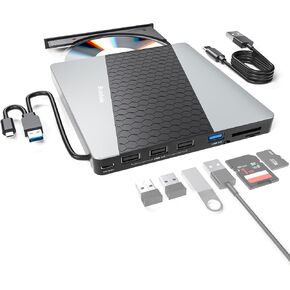 CD DVD محرك أقراص خارجي ، محمولة CDD DVD DRIVER +/- RW Burner مع 2.5 "SATA ، قارئ بطاقة SD و USB مركز C 2.0 متوافق مع الكمبيوتر المحمول in Kuwait
