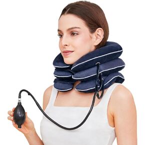 نقالة الرقبة لتخفيف الألم، جهاز سحب عنق الرحم قابل للنفخ، دعامة للرقبة للاستخدام المنزلي، تدعم تخفيف ضغط الرقبة ومحاذاة العمود الفقري، هدايا للنساء (رمادي سماوي) in Kuwait