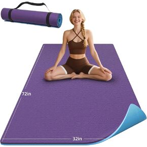 سجادة يوجا HAHE سميكة، مقاس 72 بوصة × 32 بوصة × 0.4 بوصة (10 مم)، سجادة تمرين واسعة غير قابلة للانزلاق مع حزام حمل، سجادة لياقة POE مزدوجة الجوانب لليوجا والبيلاتس والتدريبات الأرضية in Kuwait