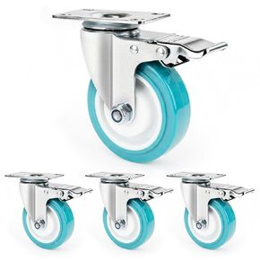 4 Inch Heavy Duty Casters Set of 4, 360° Swivel Wheels with Dual-Lock Safety Brake, 550 Lbs Per Caster, Green TPR Silent Rubber Wheels for Workbench, Trolley, Cabinet, with Mounting Hardware in Kuwait