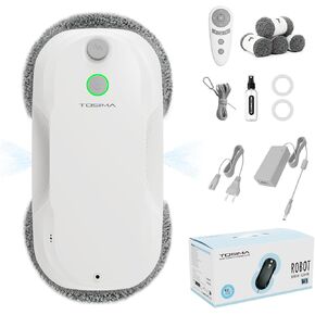 روبوت تنظيف النوافذ Tosima W5، منظف النوافذ الذكي بالرش التلقائي ثنائي الاتجاه مع نظام أمان ثلاثي، ملاحة ذكية، جهاز تحكم عن بعد، لجميع الأسطح الملساء، مع 8 قطع قماش، مكانس روبوتية بيضاء in Kuwait