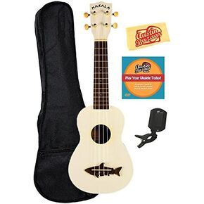 Kala MK-SS-WHT Makala Shark Soprano Ukulele - حزمة بيضاء رائعة مع حقيبة Gig، موالف، DVD تعليمي Austin Bazaar، وقطعة قماش تلميع in Kuwait
