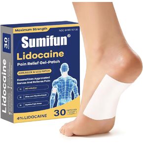 Sumifun Medium Size Lidocaine Patches - Plantar Fasciitis Relief, Foot & Neck & Arm & Small Pain Areas - Maximum OTC Strength - Stays in Place (Small, Count, 30) in Kuwait