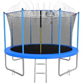 ACWARM HOME 10FT/12FT/14FT ترامبولين خارجي للأطفال والكبار - ترامبولين مع طوق كرة سلة ورشاش - مضاد للصدأ - معتمد من ASTM - أزرق in Kuwait