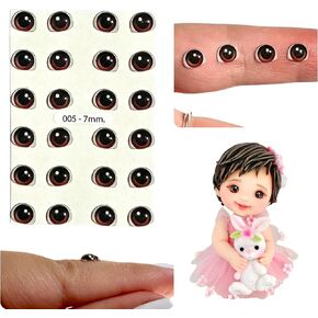 3D Resin Adhesive or Self-Adhesive Eyes for All Types of Materials, Crafts, Decoration - 12 Pairs in Brown, 7mm Wide, (Measurement 7mm Wide x 5.8mm high) in Kuwait