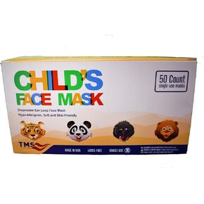 TMS Child Series 3-Layer Face Mask, Disposable Small Mask, Single-Use, 50-Count, Made in USA, Breathable, Soft, Hypoallergenic, Latex-Free in Kuwait