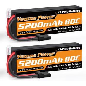 Youme 2packs 4S Lipo Battery، 14.8V 6200mAh Lipo Battery Hard Case 50C مع Tr و T Plug for 1/8 مقياس RC سيارة قارب شاحنة على الطرق الوعرة عربات التي تجرها الدواب Truggy الزاحف الوحش in Kuwait