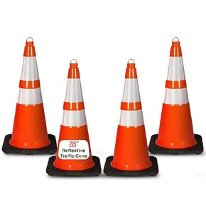 Pyle Traffic Cones, 4-Pack PVC with Heavy-Duty Base, High-Visibility Safety Cones with Stackable Design for Parking, Roadwork, Construction Zones, & Outdoor Weather-Resistant Use, 28" in Kuwait