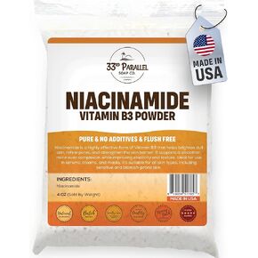 مسحوق النياسيناميد فيتامين ب3 (4 أونصة) يعمل على تفتيح البشرة ويقلل البقع الداكنة ويعزز الكولاجين والترطيب للأمصال والكريمات والتونر والعناية بالبشرة بنفسك | 4 أونصة in Kuwait
