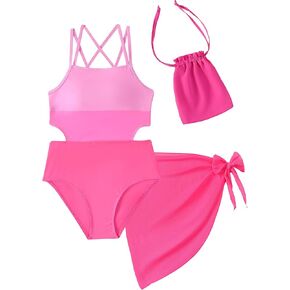 Teen Girls Swimsuits One-Piece Girl Summer Bathing Suit Cut Out Adjustable Straps with Mesh Cover Up Size 7-16Y in Kuwait