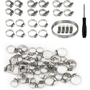 مجموعة متنوعة من 45 قطعة من مشابك الخراطيم، 1/4 بوصة - 1-1/8 بوصة (6-29 مم) مشابك خرطوم من الفولاذ المقاوم للصدأ قابلة للتعديل، مشابك أنابيب تروس دودة لخط الوقود وأنابيب السباكة للسيارات + 1 شريط معدني، 4 رأس قفل، 1 مفك براغي in Kuwait