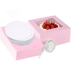 48 قطعة من علب الكيك مقاس 10x10x5 بوصة، 24 قطعة من الصناديق البيضاء و24 قطعة من الألواح، باستيل كاجاس لصندوق الكيك مقاس 10 بوصة مع نافذة للاستعمال مرة واحدة (أبيض، 10 * 10 * 5 بوصة/48 قطعة) in Kuwait