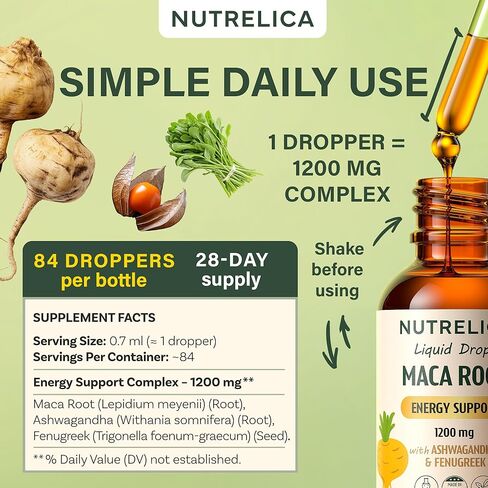 جذر الماكا مع الأشواغاندا والحلبة - دعم الصحة والحيوية العشبية - 1200 مجم، بدون سكر، نباتي، غير معدّل وراثيًا in Kuwait