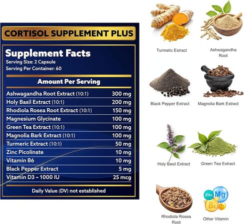 11in1 Cortisol Plus Supplement, 11in1 Ashwagandha and Natural Herbal Complex Vitamin Blend for Daily Mood, Focus and Sleep, Suitable for Women and Men 60 Capsules in Saudi Arabia