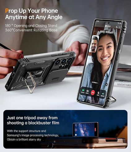 Armor متوافق مع Samsung Galaxy S25 Ultra Case مع غطاء الكاميرا من الدرجة العسكرية للهاتف Phone Case متوافقة مع Samsung Galaxy S25 Ultra Phone Case (Black) in Saudi Arabia